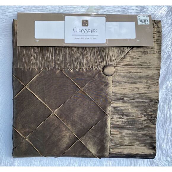 NWT SARO Lifestyle Brown Diamond Crinkle Pintuck 60”X60” Tablecloth - Picture 1 of 12